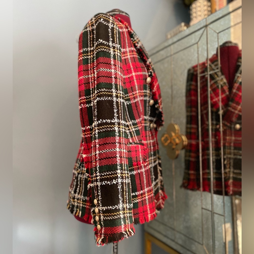 Zara Red and Black Plaid Blazer Coat - Picture 3 of 12
